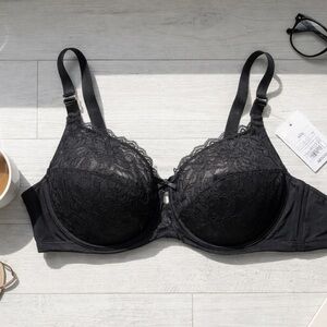 NWT Auden Black Lace Balconette Bra 40DD Underwire Sheer